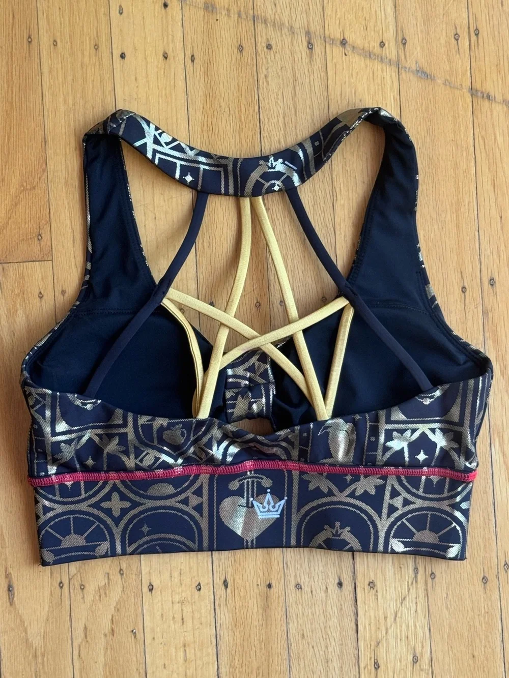 Crowned Athletics Black Gold Crown Sports Bra Size S NWOT